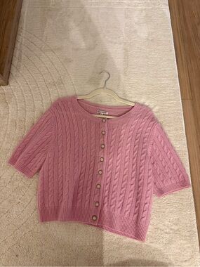 Reformation Pink Cable-Knit Short Sleeve Cardigan